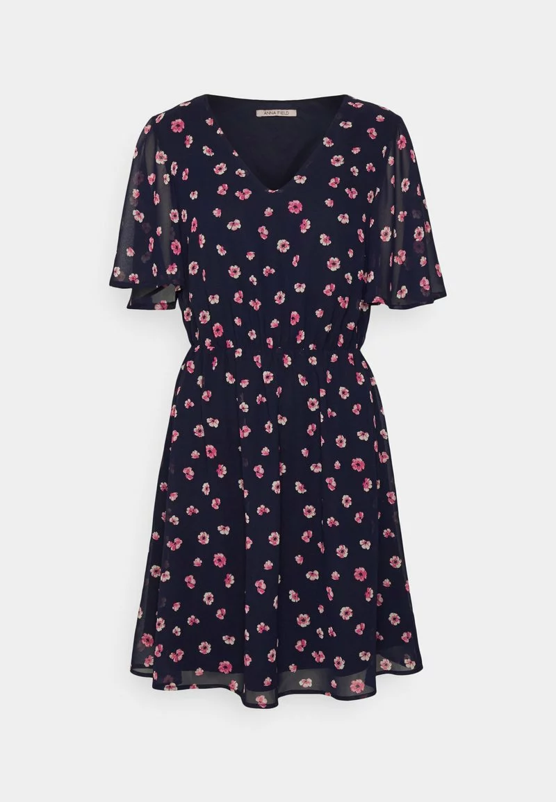 Anna Field V-NECK SLEEVE DRESS - Freizeitkleid - Dark Blue/pink 3 Anna Field V-NECK SLEEVE DRESS - Freizeitkleid - Dark Blue/pink